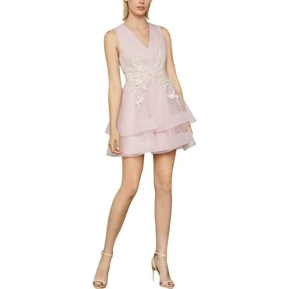 NWT 398 BCBG MAXAZRIA DRESS TIERED PALE PINK EMBROIDERY LACE TULLE. Size 12 - Picture 1 of 6